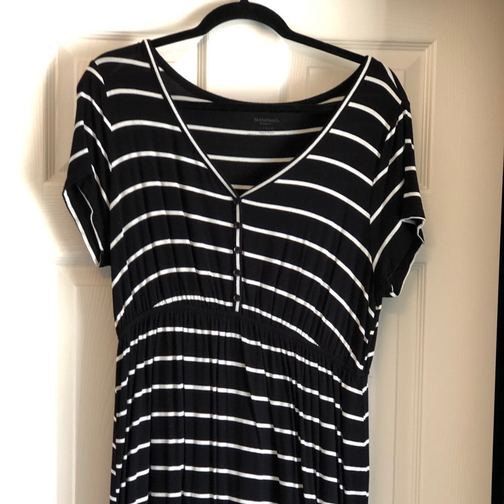 Black and white strip peplum maternity top